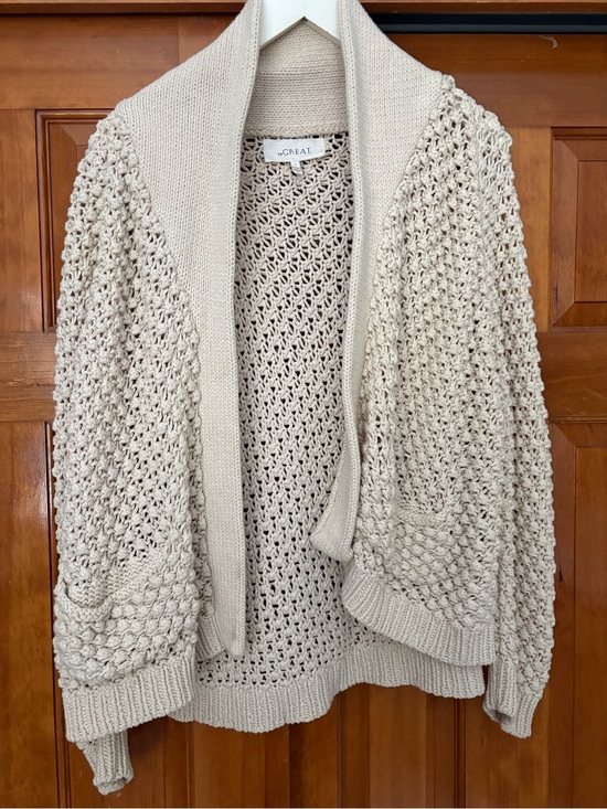 THE GREAT. Sweaters - The Great. Knit Cardigan Open Front Shawl Collar Pocket Cream Size 2 US M